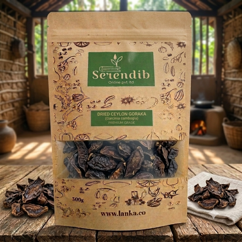 Craft bag filled with Ceylon Goraka and a kitchen background.