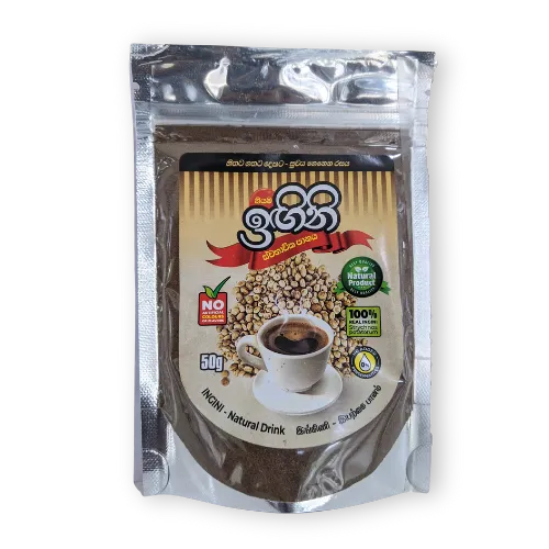 A sealed 50g package of Igini tea with a cup and herbal ingredients on the label.